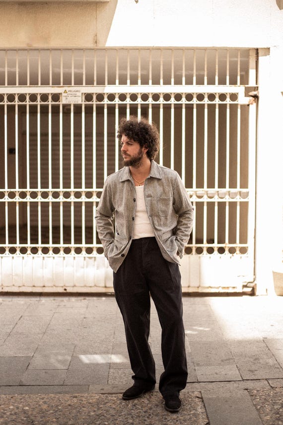 60s Wool Stripe Black & White Prison Jacket - Chore Workwear Coat