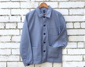 60s Style French Chalk Blue Cotton Twill Canvas Chore Jacket