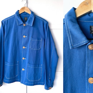 60s Style French Cobalt Blue Cotton Twill Canvas Chore Jacket - Various Sizes