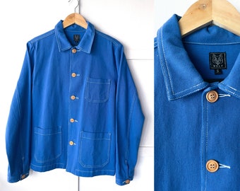 60s Style French Cobalt Blue Cotton Twill Canvas Chore Jacket - Various Sizes