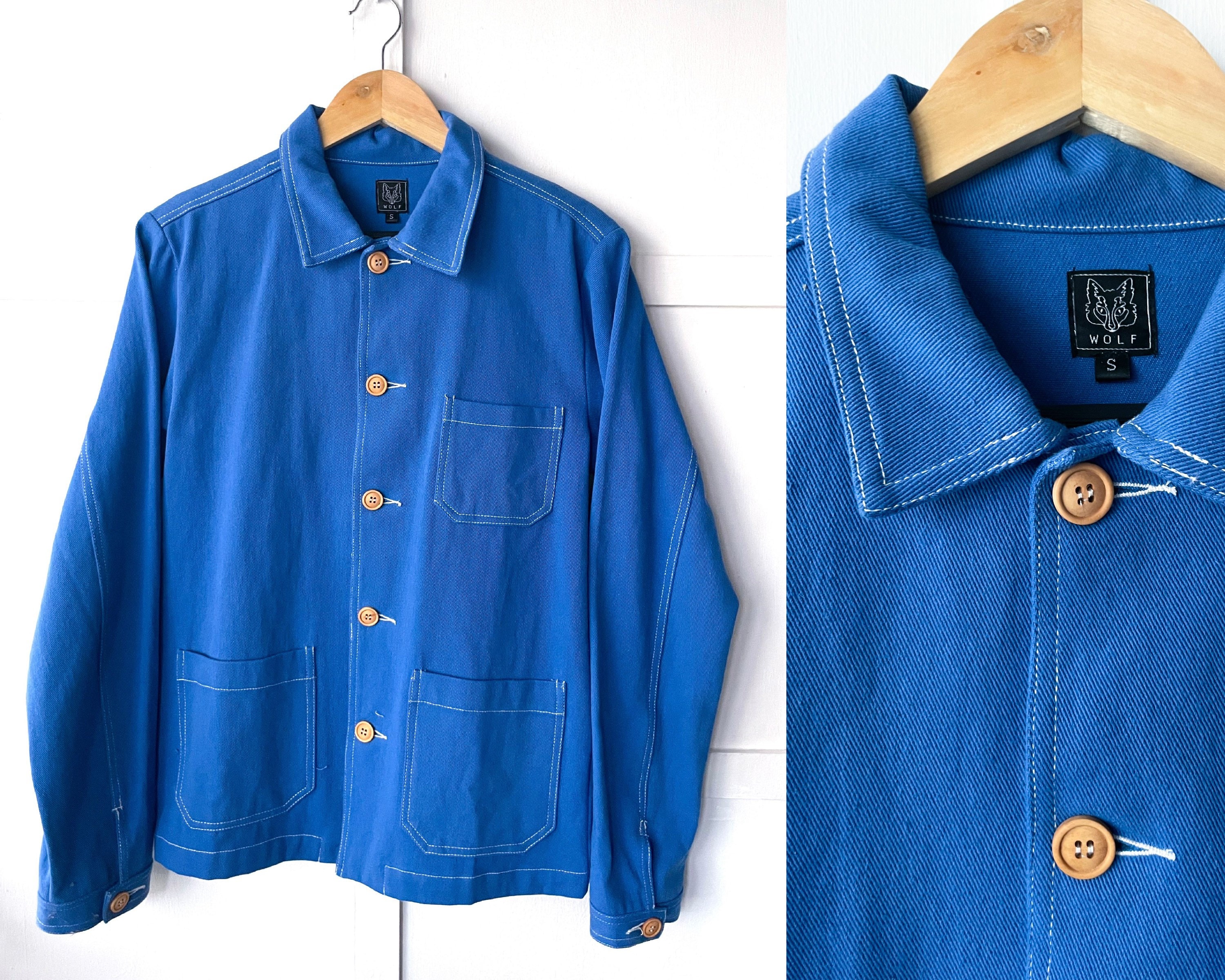 60s Style French Cobalt Blue Cotton Twill Canvas Chore