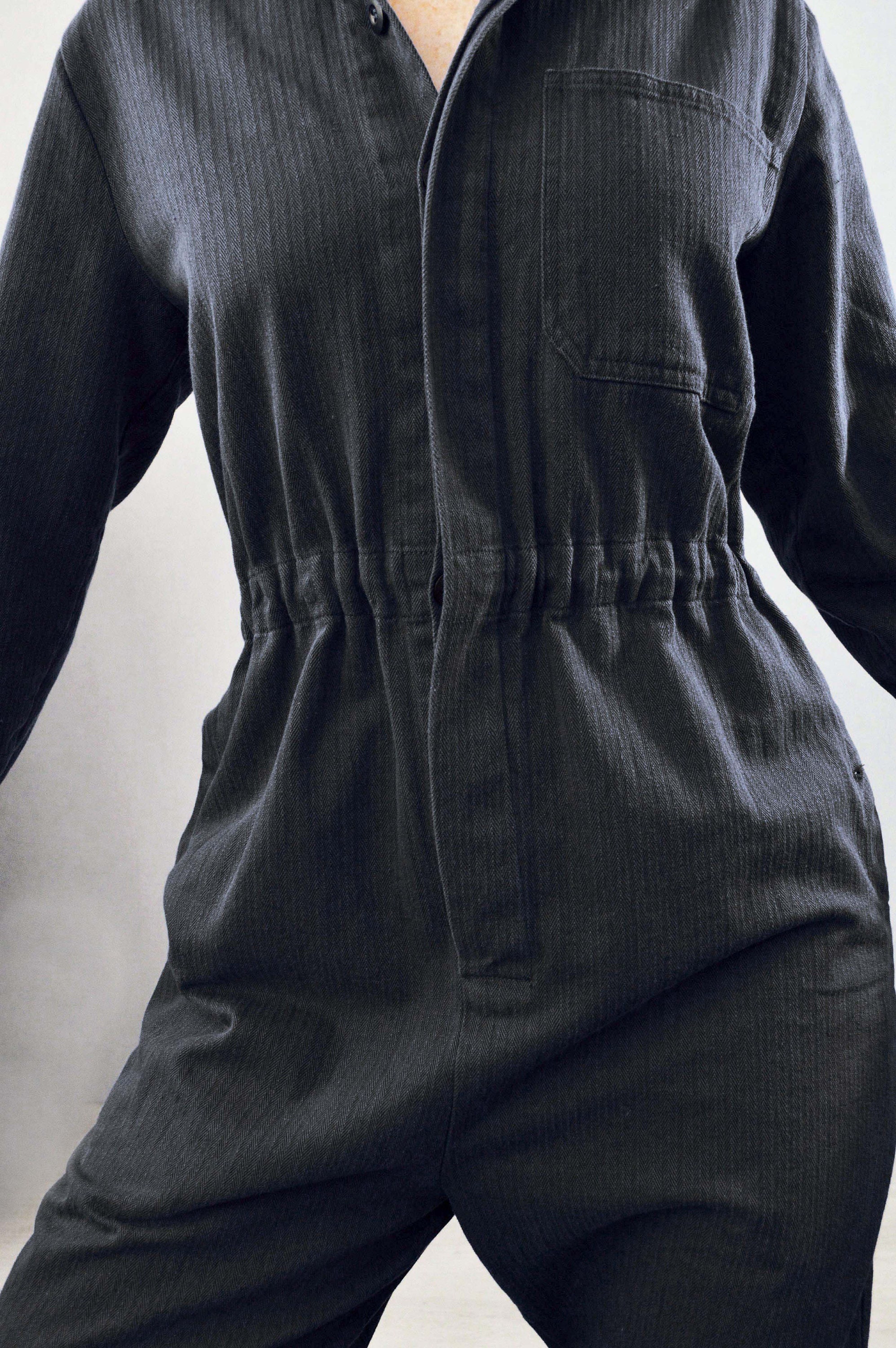 French Workwear Boilersuit Railroad Black - Herringbone Cotton
