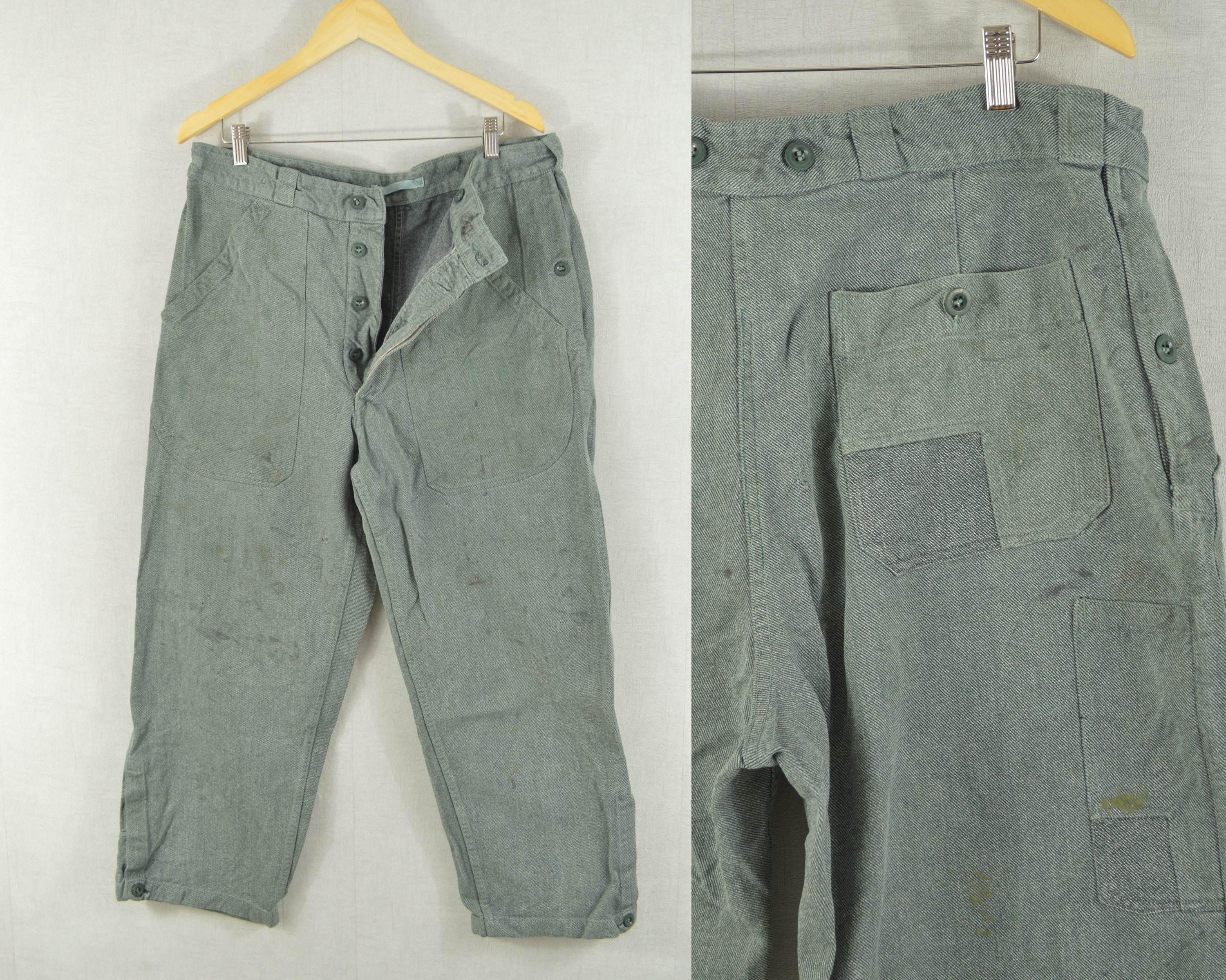 Vintage Denim 1960s Swedish Work Pants / Chore Trousers Grey