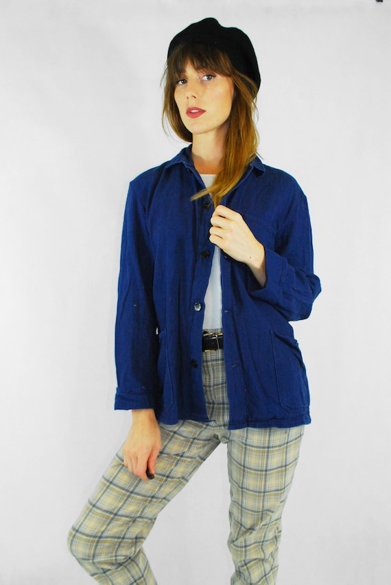 Vintage Unisex French EU Chore Jacket Navy Blue Cotton Various
