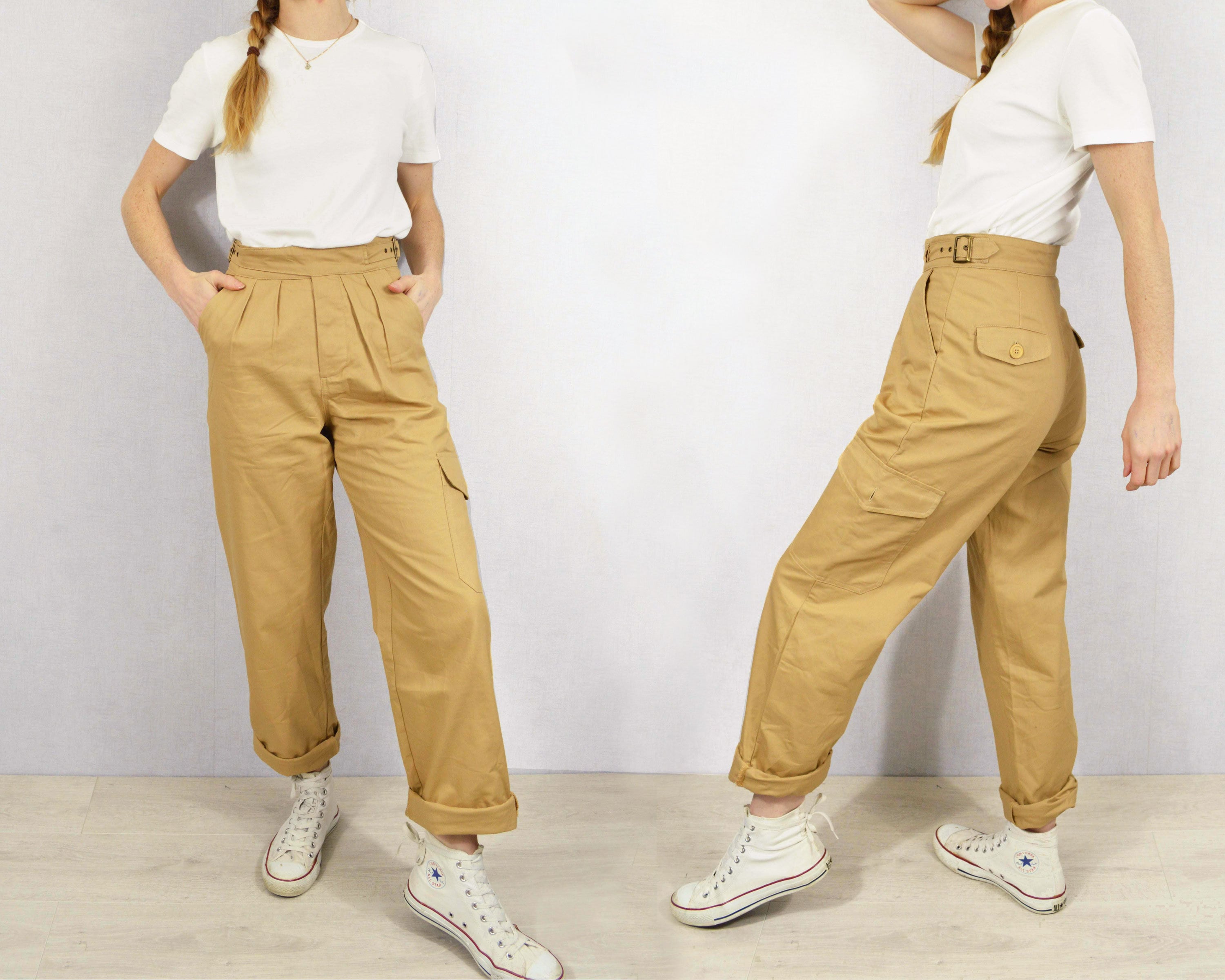 Unisex High Waisted Gurkha Pants - 100% Cotton - 1950s Army