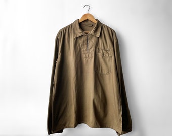 Vintage Cotton Herringbone Smock Jacket - European Workwear - Brown