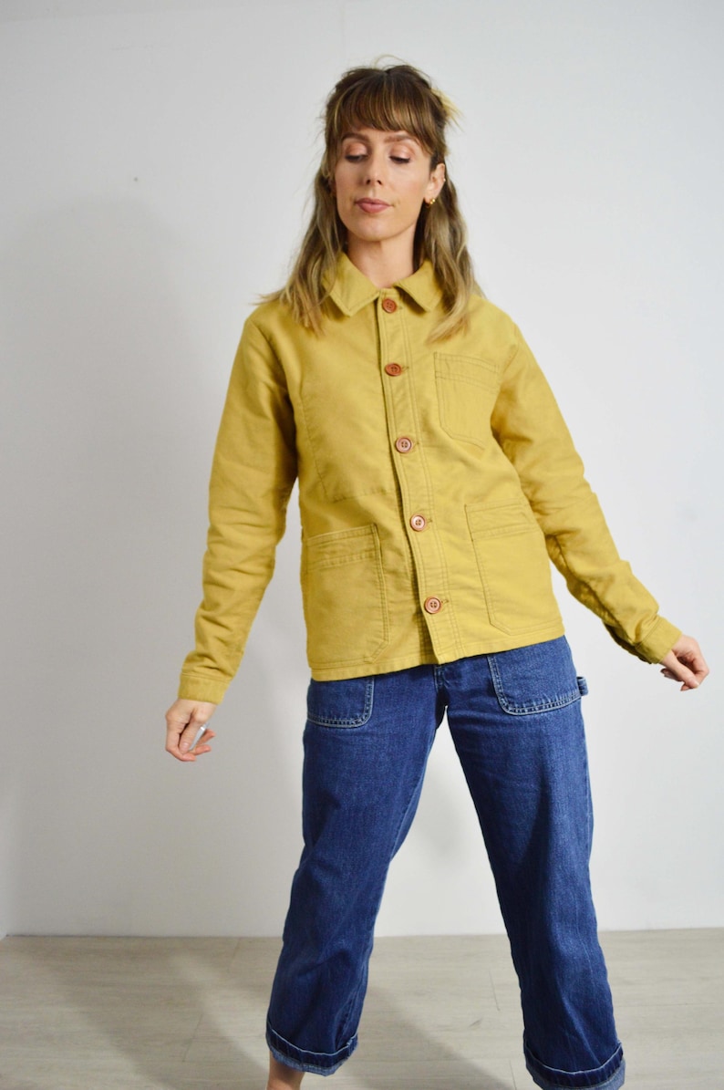 French Chore Jacket Camel Yellow/ Toffee Brown - Made In England Moleskin Cotton - French Workwear Coat - Wooden Walnut Buttons - S M L image 5