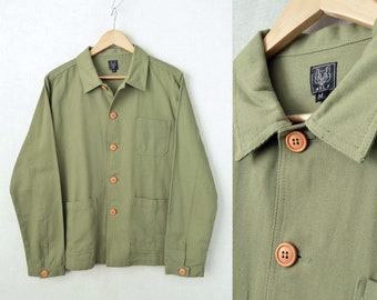 60s Style French Army Green Cotton Twill Canvas Chore Jacket - Various Sizes