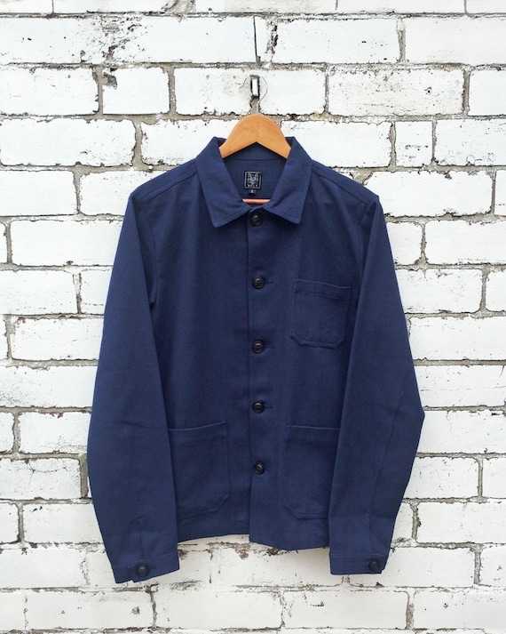 60s Style French Cotton Twill Navy Blue Canvas Chore Jacket