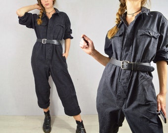 Vintage Cotton Boilersuit European Overalls NVA Army Workwear / Tankist Jumpsuit / Black