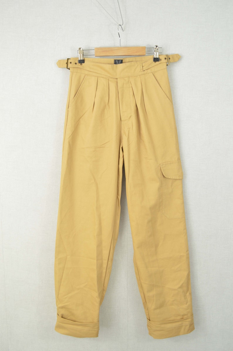 Men’s Vintage Pants, Trousers, Jeans, Overalls Gurkha Pants British Military 1950s 7 oz Army Trousers Belted Pleated Front Cotton - Beige Sand $73.79 AT vintagedancer.com