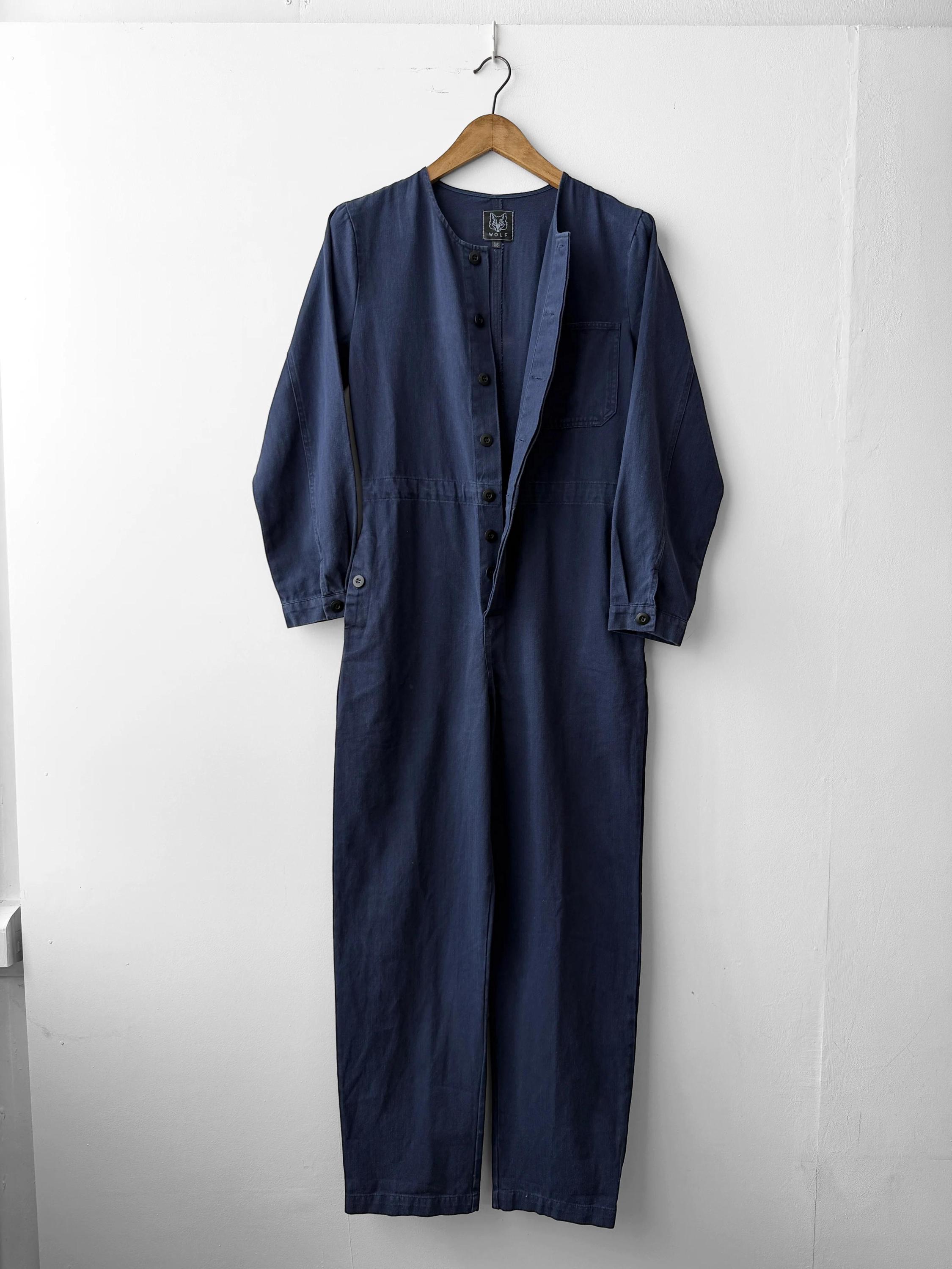 60s Style French Workwear Jumpsuit - Vintage Faded Collarless