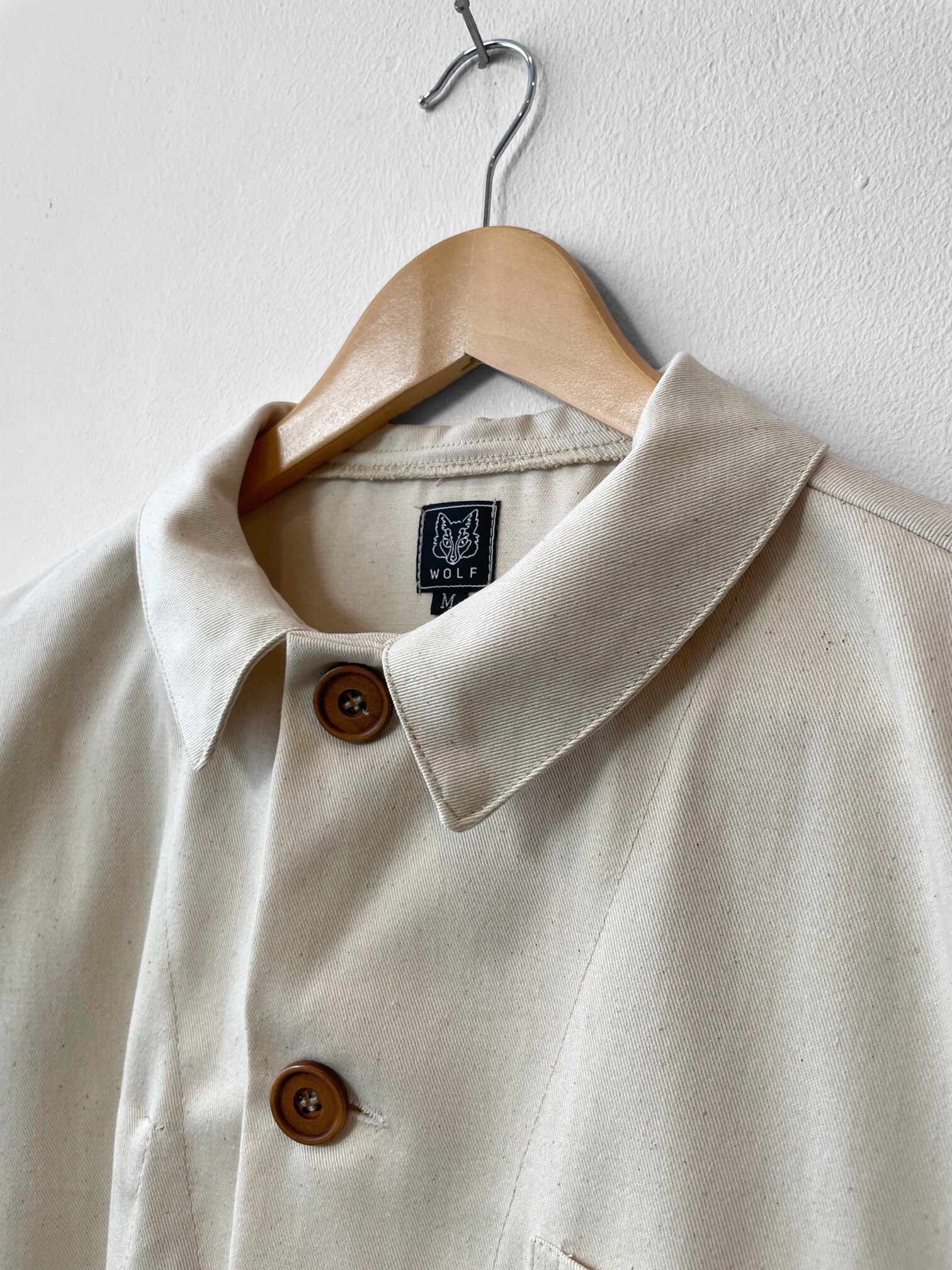 Washed Ecru Linen 60s Style French Cotton Canvas Chore Jacket