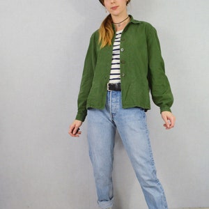 Vintage Swedish Smock Shirts 1980s Button Down Collared Blouse Soft Worn In Cotton Green image 8