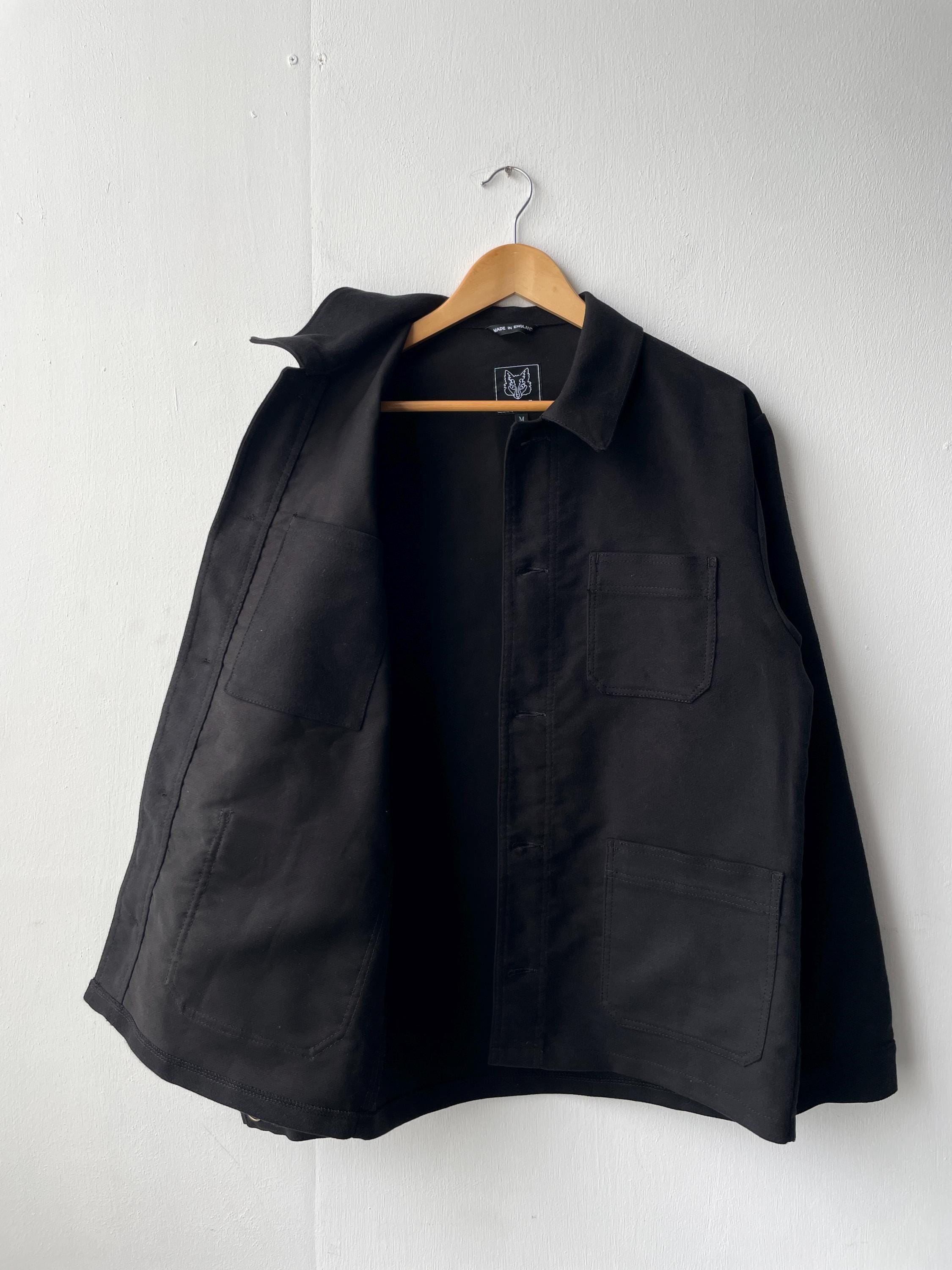 French Moleskin Chore Jacket Black Heavy Cotton - Made in England