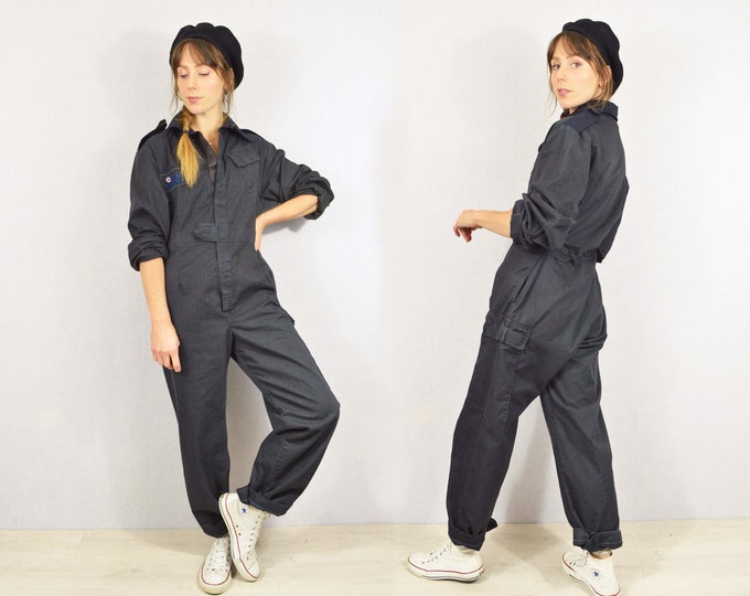 Vintage Royal Air Force Boilersuit: Charcoal Indigo Blue Workwear Jumpsuit