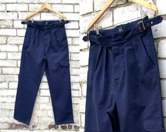 Pantalones Gurkha de cintura alta unisex - 100 % algodón - Pantalones estilo militar de los años 50 - Hebilla ajustable