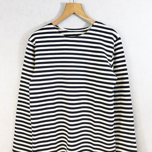 Stripe Breton Top Cotton Sweatshirt Long Sleeve Navy & White Flannel XS ...