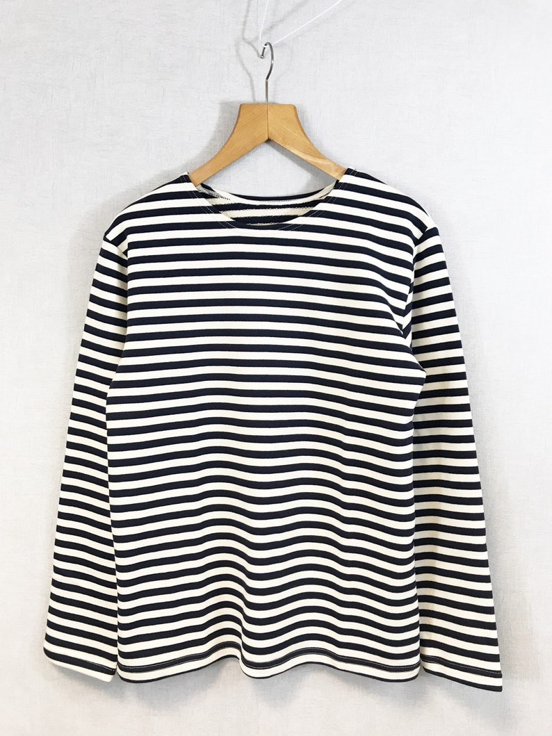 Stripe Breton Top Cotton Sweatshirt Long Sleeve Navy & White Flannel image 6