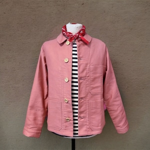 French Workwear Jacket Moleskin Cotton Chore - Made In England - Dusty Pink