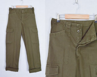 Vintage Mens Cargo Fatigue Pants Trousers - Olive Green
