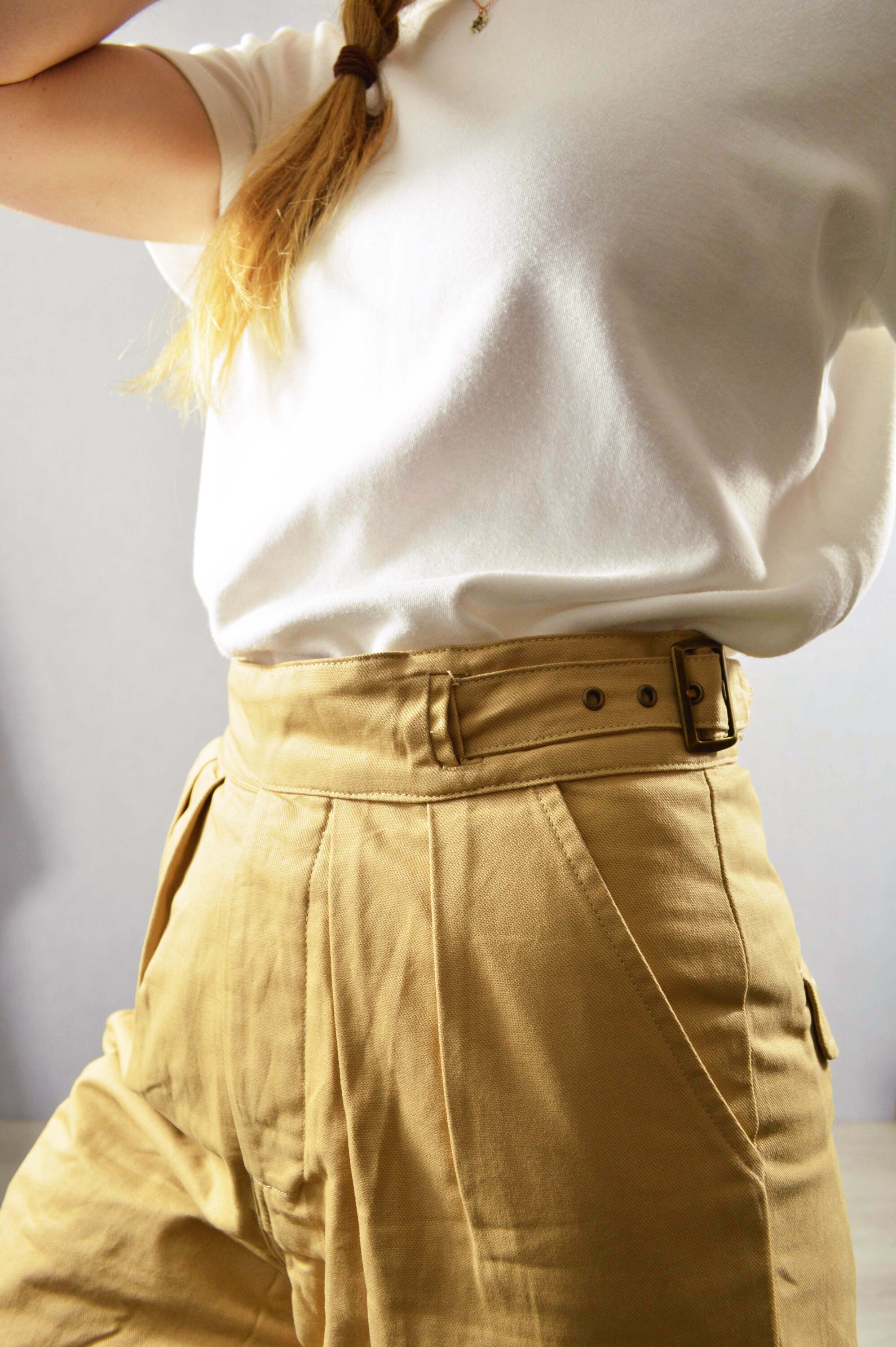 Men's Green Gurkha Pants - 1950s British Military Style Cotton Trousers With Belt
