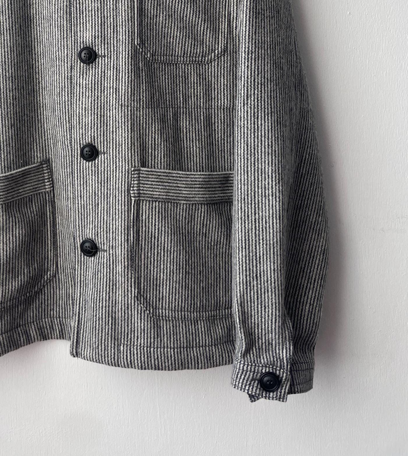 60s Wool Stripe Black & White Prison Jacket - Chore Workwear Coat