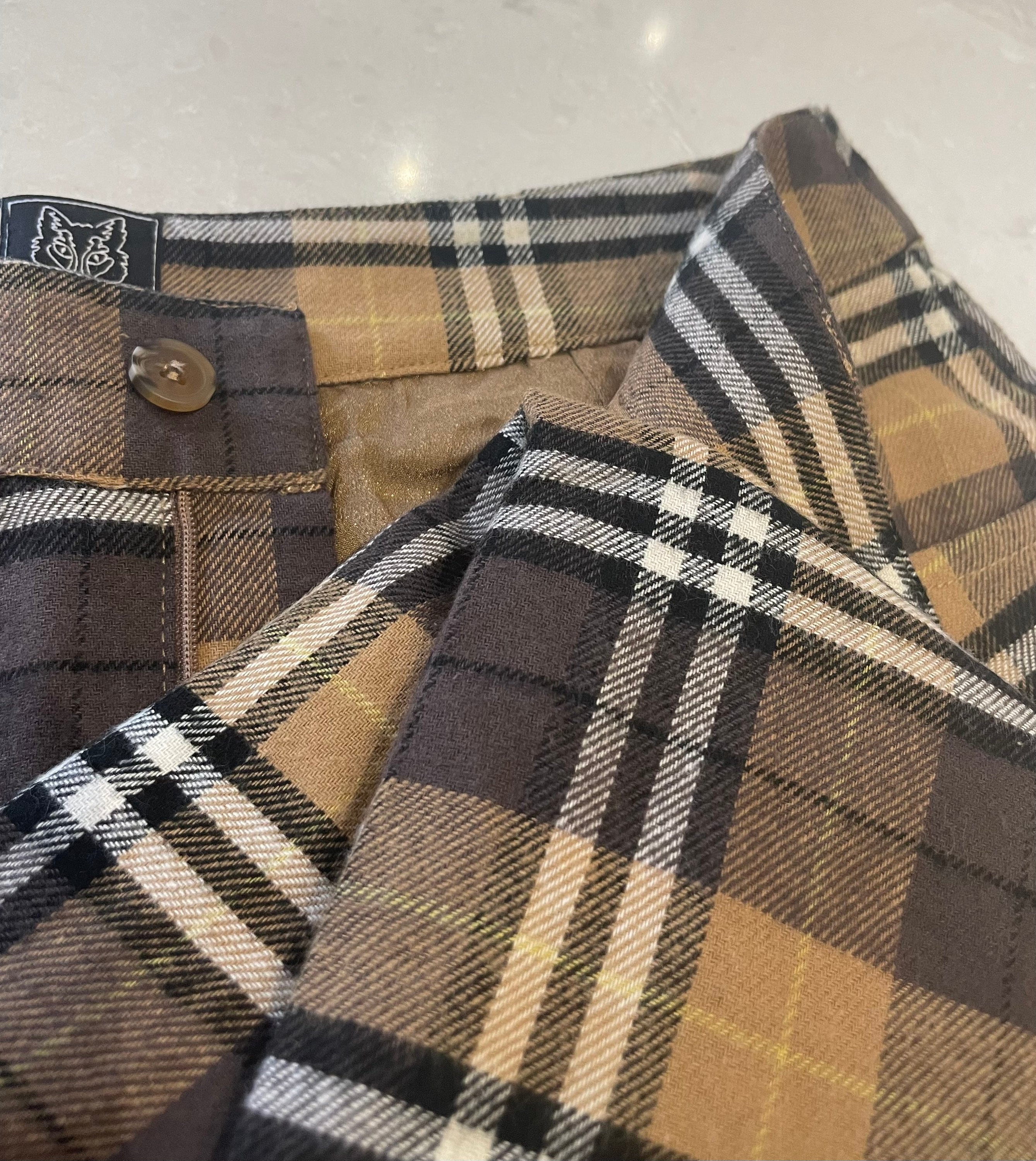 Brushed Cotton Check High Waisted Cigarette Pants - Tartan Trousers