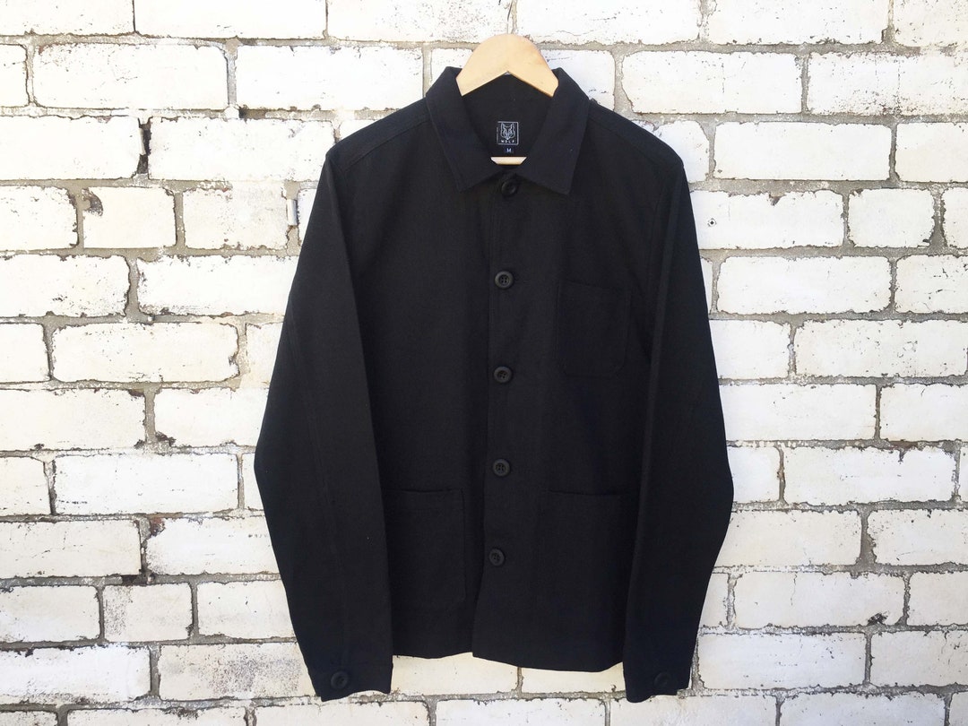 60s Style French Black Cotton Twill Canvas Chore Jacket Various Sizes ...