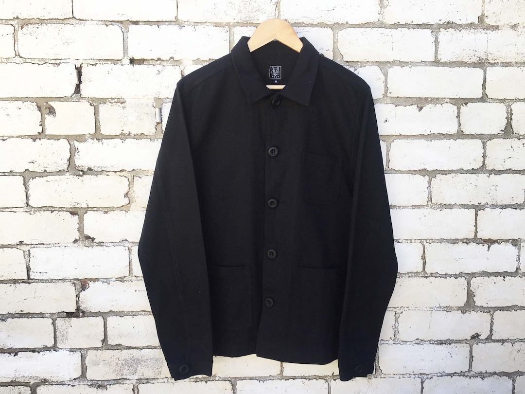 60s French Style Black Cotton Twill Canvas Chore Jacket - Various