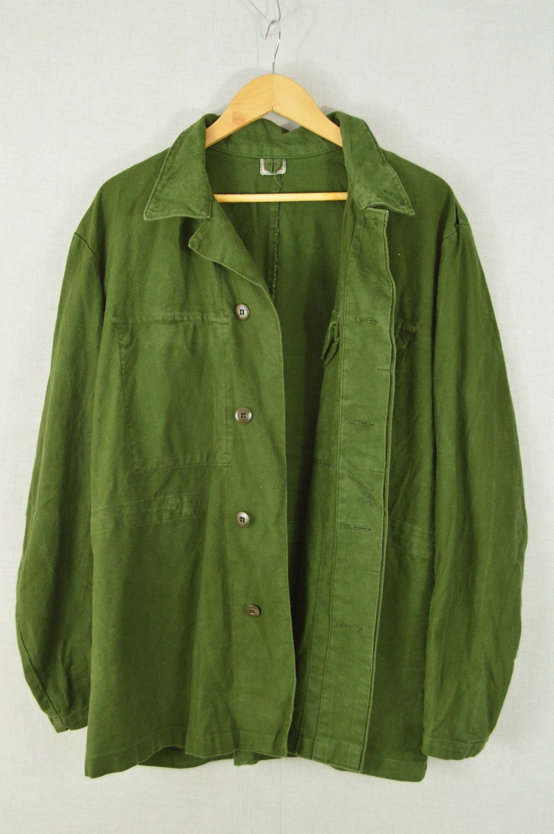 Vintage Faded Green Chore Jacket Swedish Army Etsy