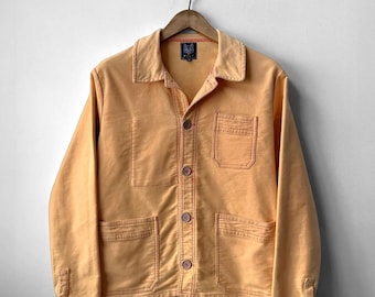 Perzikkleurig French Chore-jack - moleskin katoenweefsel rode steek - Made in England - SML