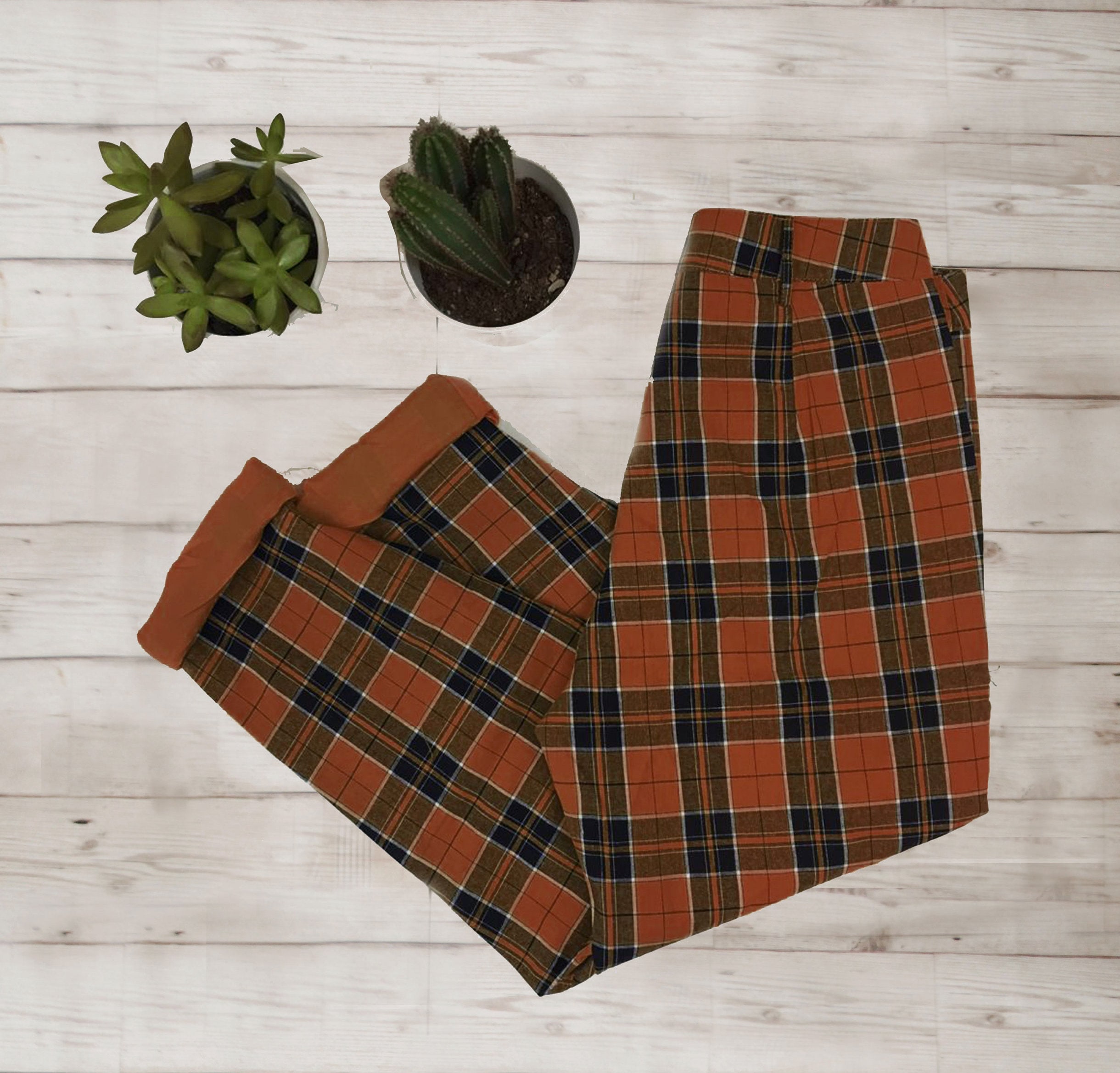 Lined Tartan Plaid Nova Check Chino Capri Pants/trousers