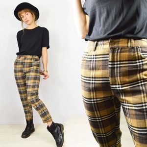 Plaid Oversized Carrot Pants, High-waisted Pants, Button Waist Slant Pocket  Plaid Pants, Tapered Pants, Carrot Trousers, Modest Clothing 