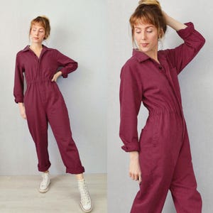 フレンチワークウェア ジャンプスーツ カバーオール レールロード - フェードヘリンボーン - バーガンディレッド