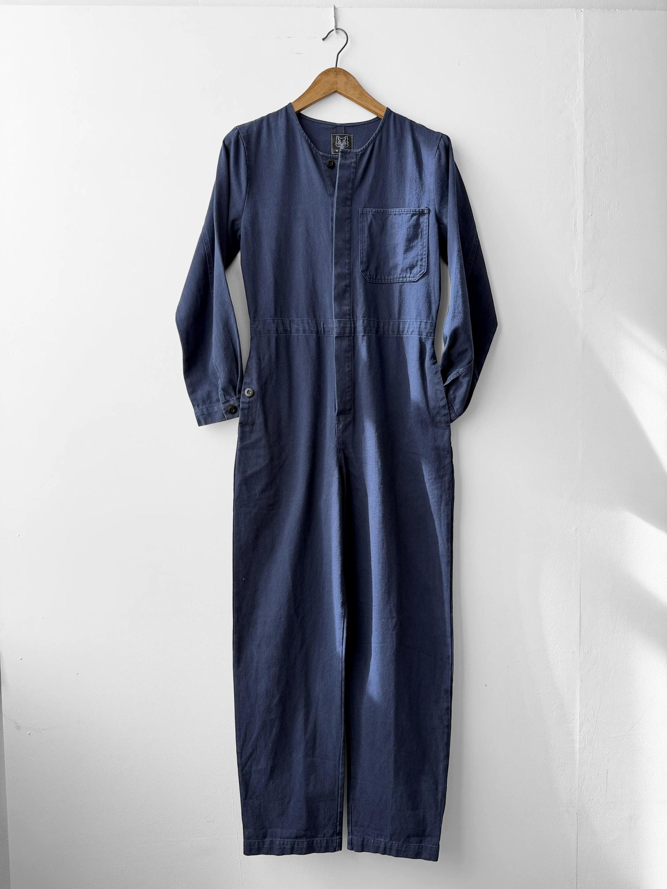 60s Style French Workwear Jumpsuit - Vintage Faded Collarless