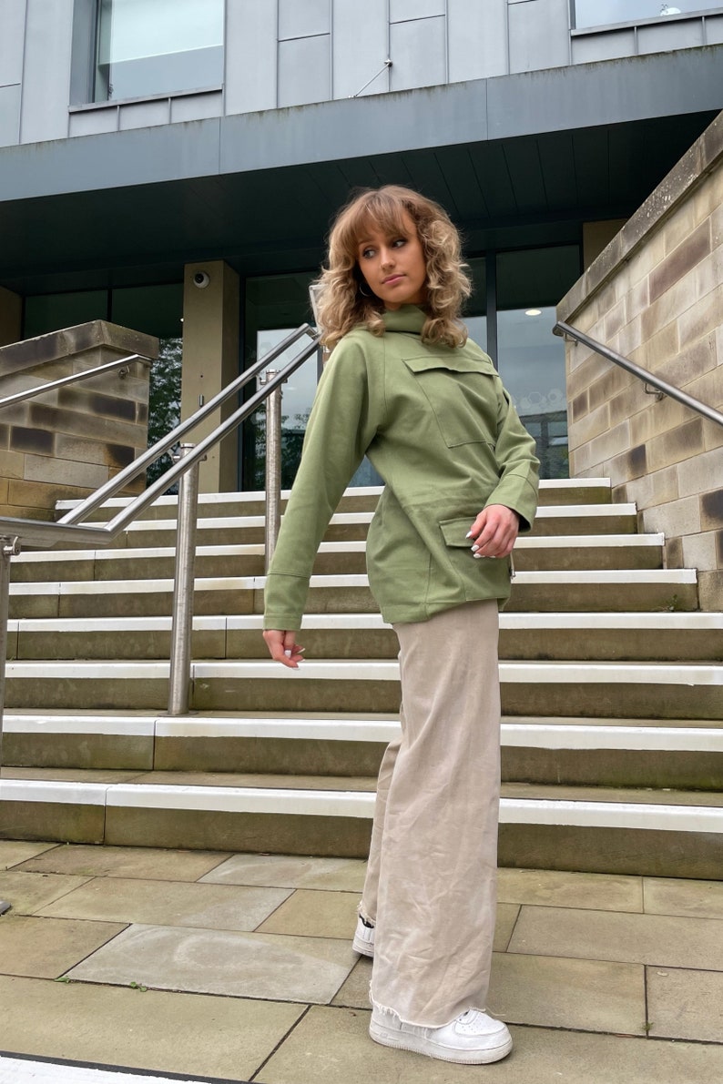 Unisex Canvas Hooded Smock 1960s British Mod Style Green & Orange All Sizes image 5