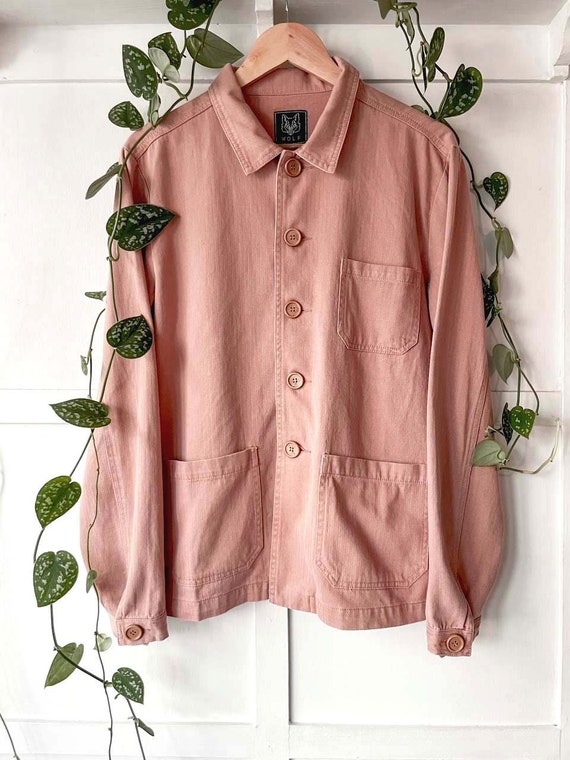Washed Herringbone Cotton Chore Jacket - Terracotta Peach Pink