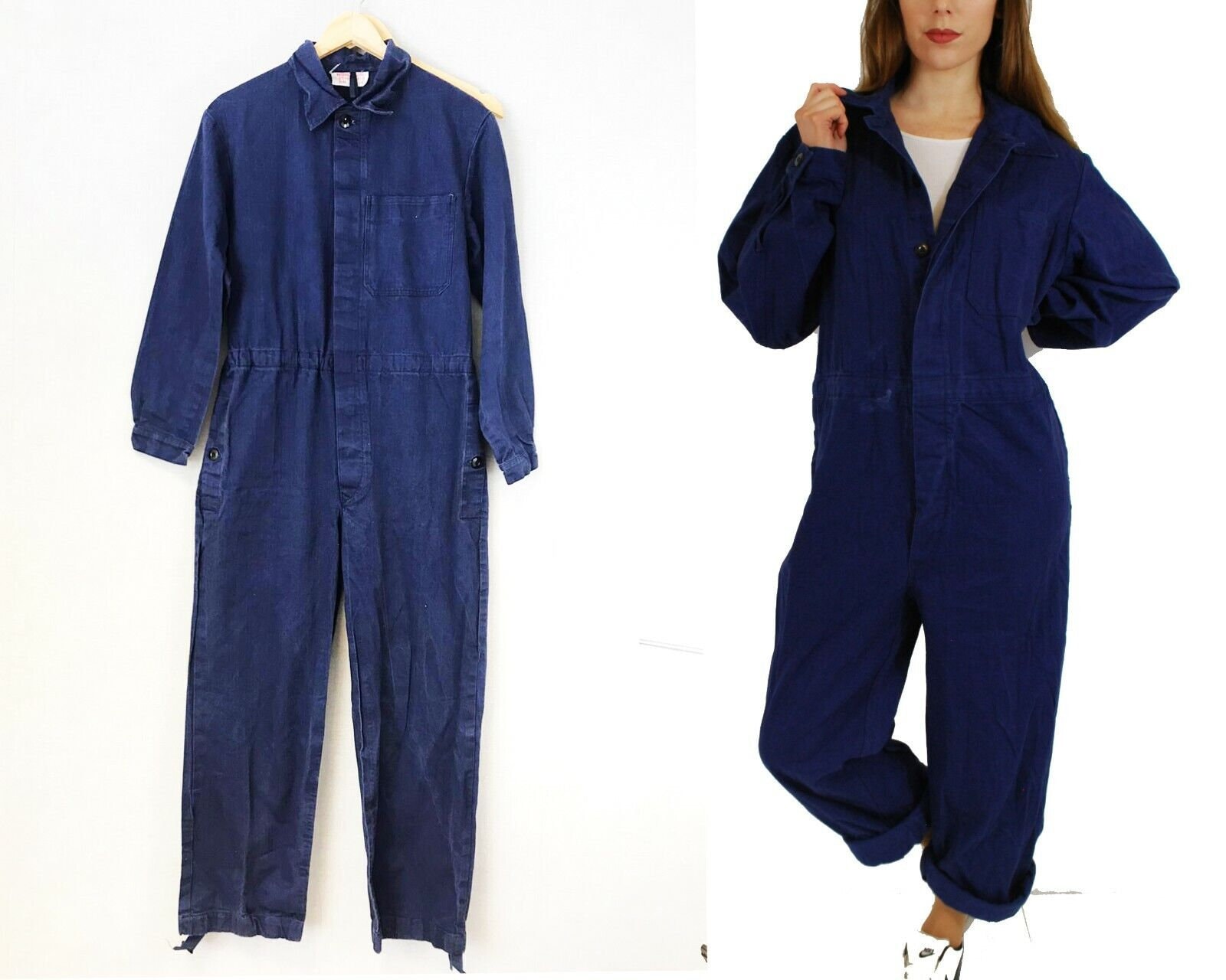 Vintage French Workwear Railroad Overalls Navy Blue