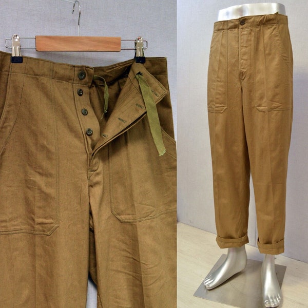 Vintage Work Pants Cotton Chore Trousers - Straight Leg - European Czech - Brown