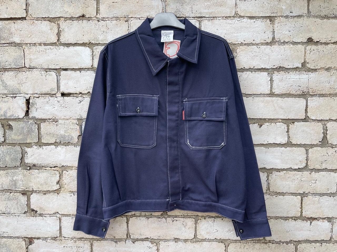 Vintage Italian Chore Jacket Moleskin Cotton Blouson Work Jacket - Navy Blue