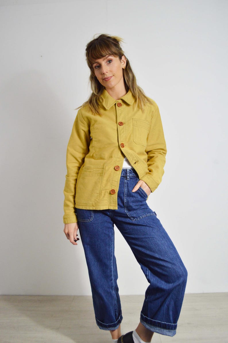 French Chore Jacket Camel Yellow/ Toffee Brown - Made In England Moleskin Cotton - French Workwear Coat - Wooden Walnut Buttons - S M L image 4
