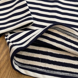Stripe Breton Top Cotton Sweatshirt Long Sleeve Navy & White Flannel image 3