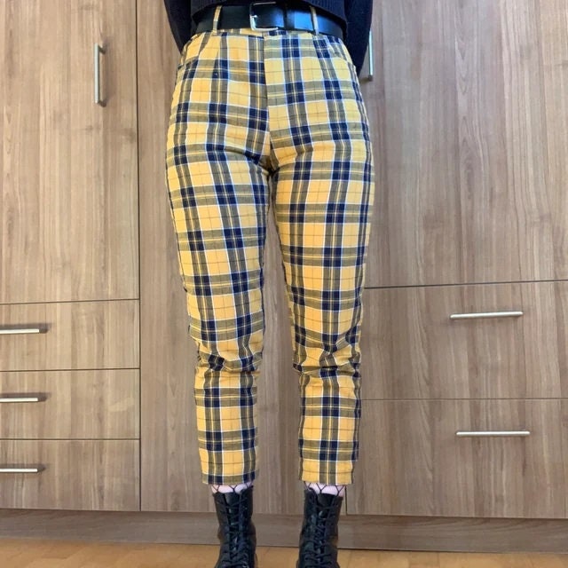High Waisted Lined Tartan Plaid Nova Check Chino Capri Pants