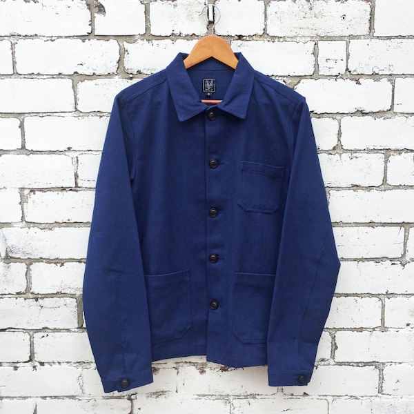 Giacca da lavoro in tela blu navy in twill di cotone francese stile anni '60 - Varie dimensioni