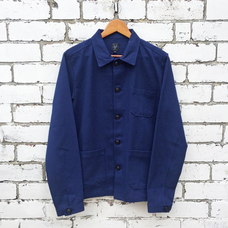 60s Style French Cotton Twill Navy Blue Canvas Chore Jacket Various Sizes image 1