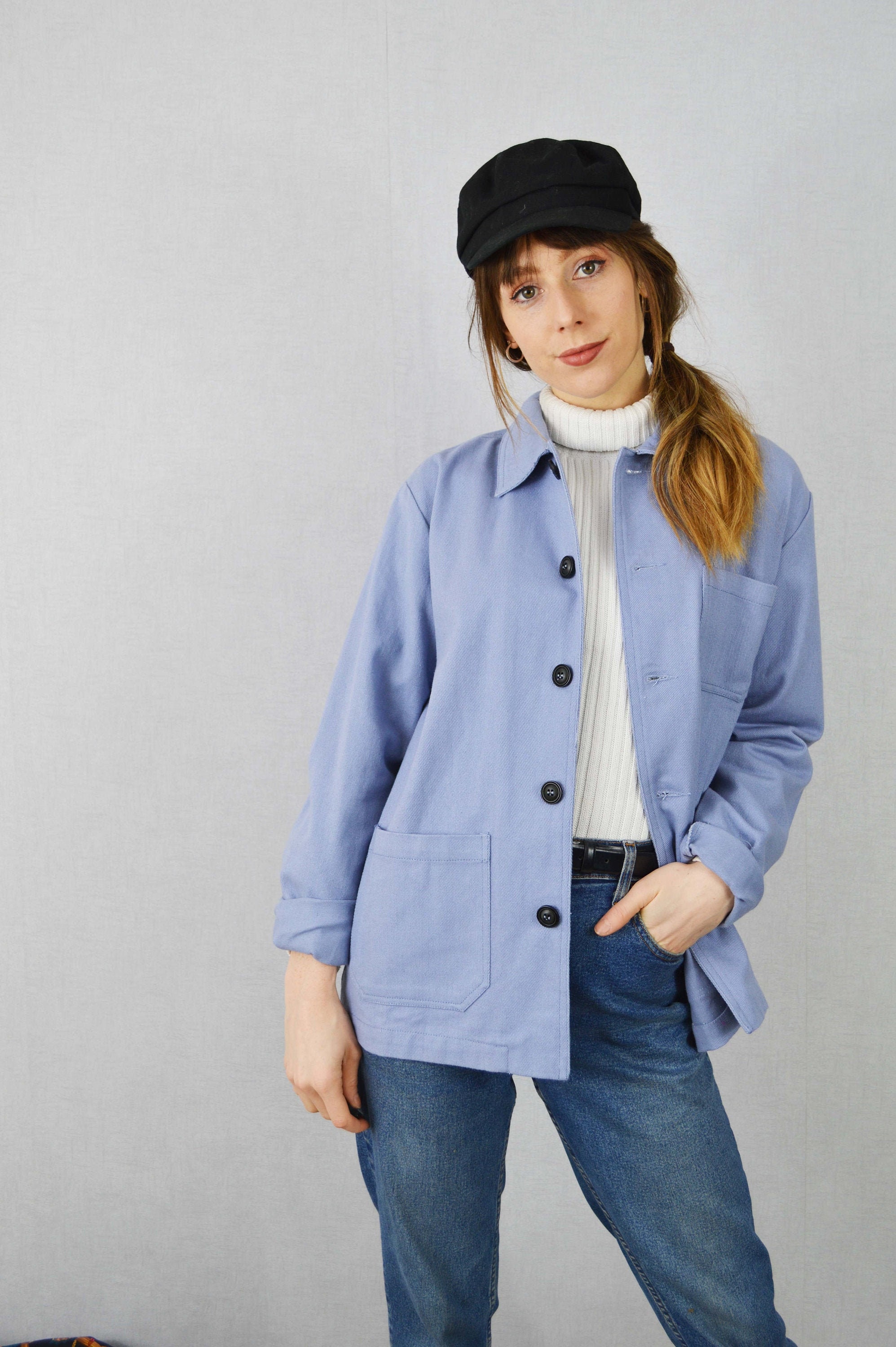 60s Style French Chalk Blue Cotton Twill Canvas Chore Jacket - Etsy