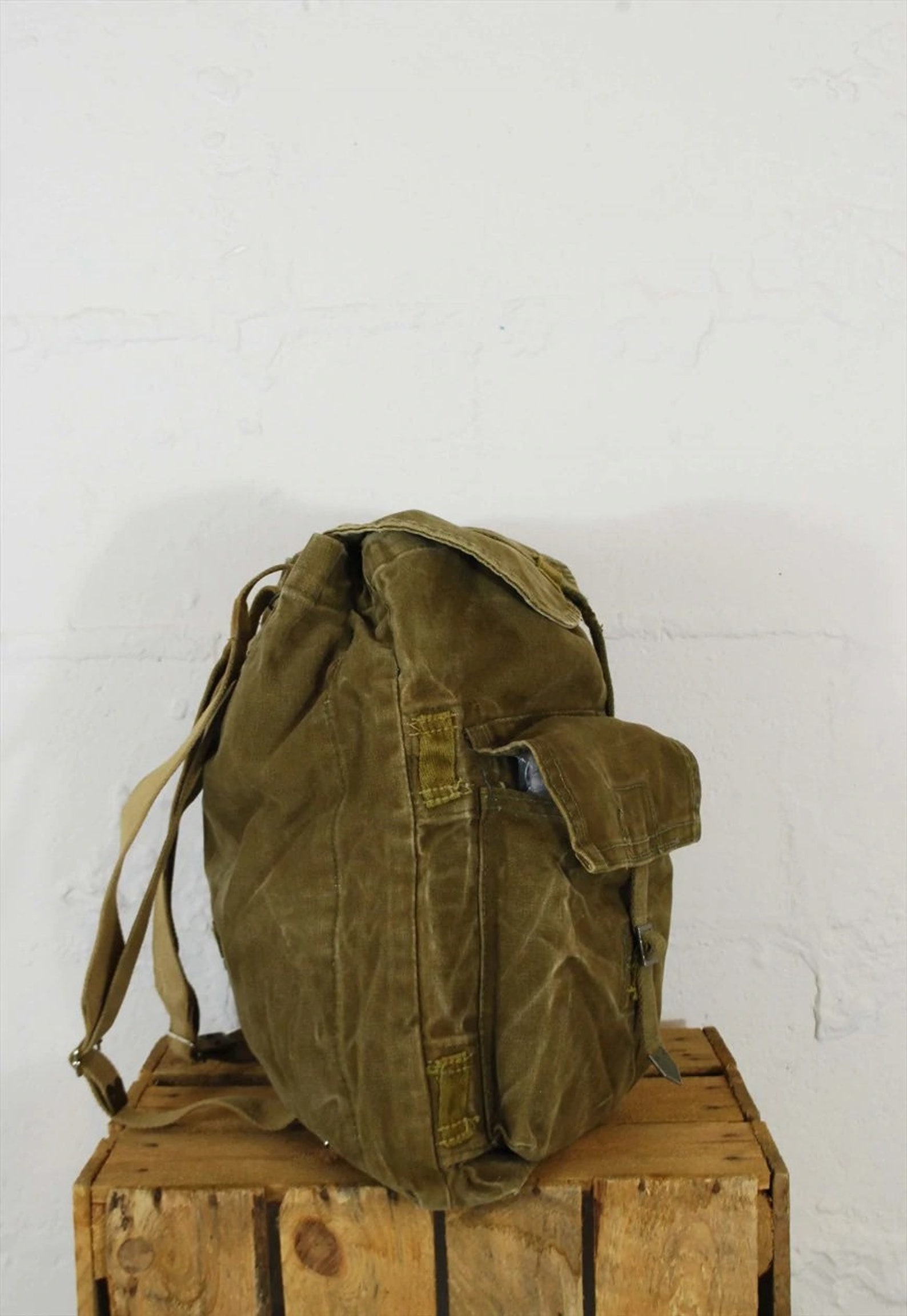 Rare 60s Army Rucksacks - Brown Cotton Canvas - Czech Vintage - Large ...
