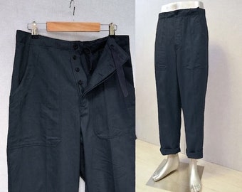 Vintage Work Pants Cotton Chore Trousers - Straight Leg - European Czech - Dark Ink Blue