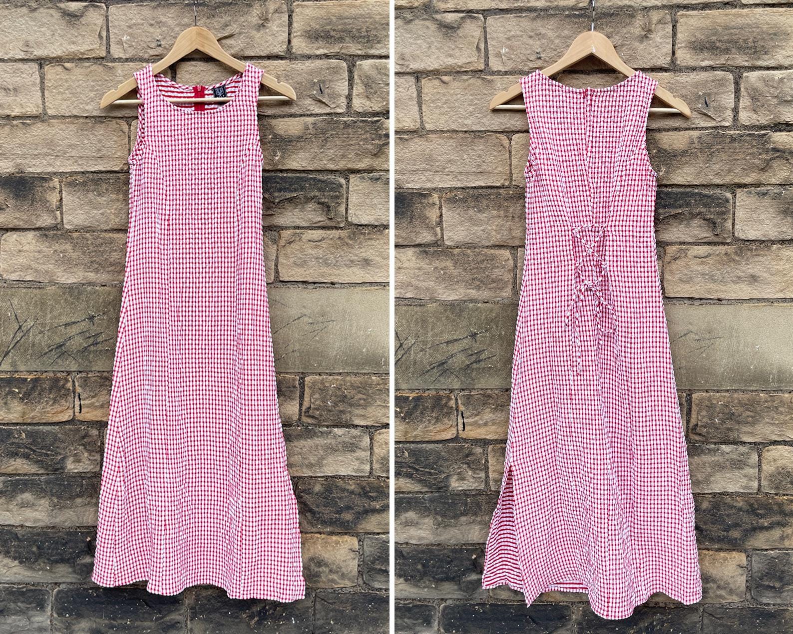 French Gingham Maxi Dress Vintage Style Seersucker Check Full